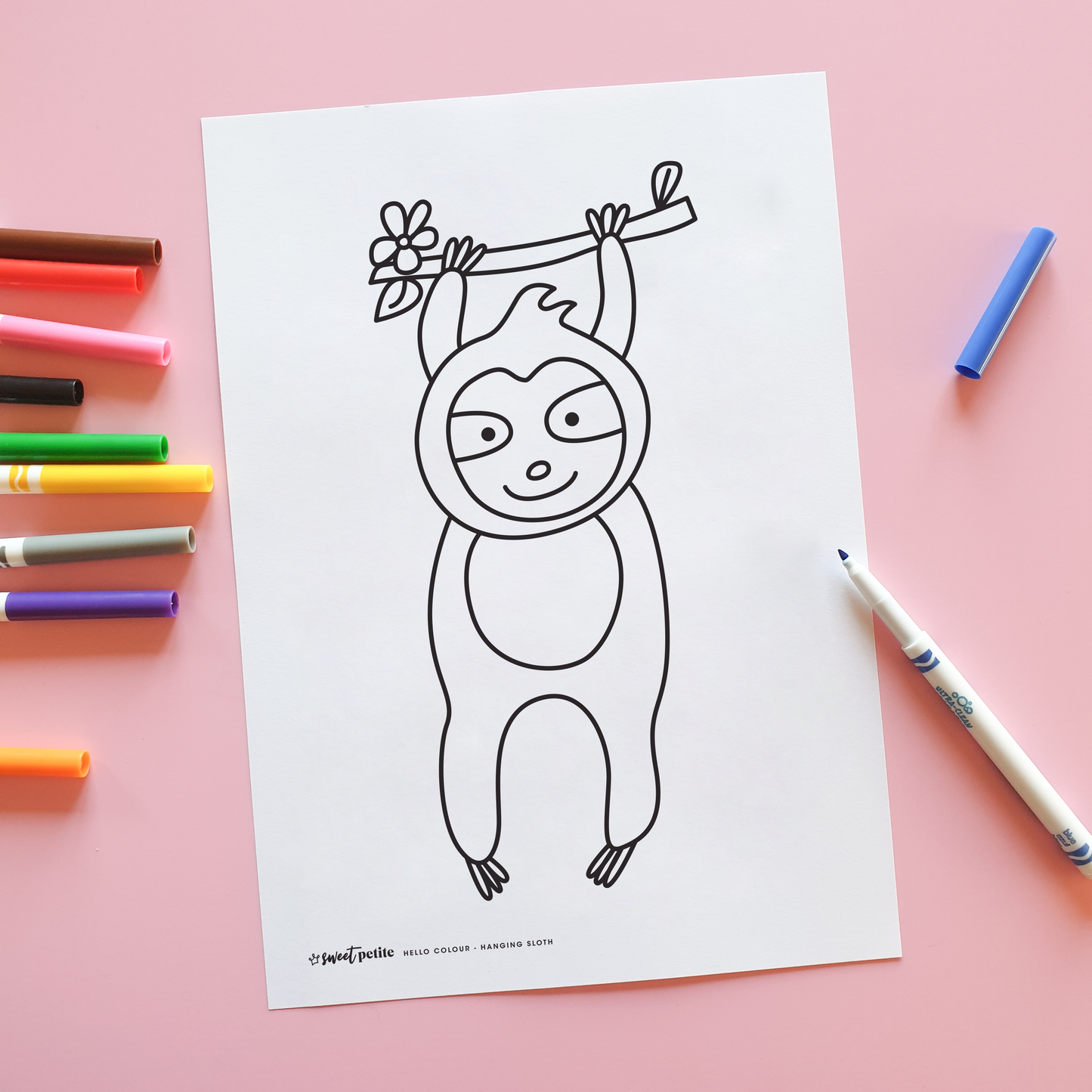 Hanging Sloth Colouring Page Freebie