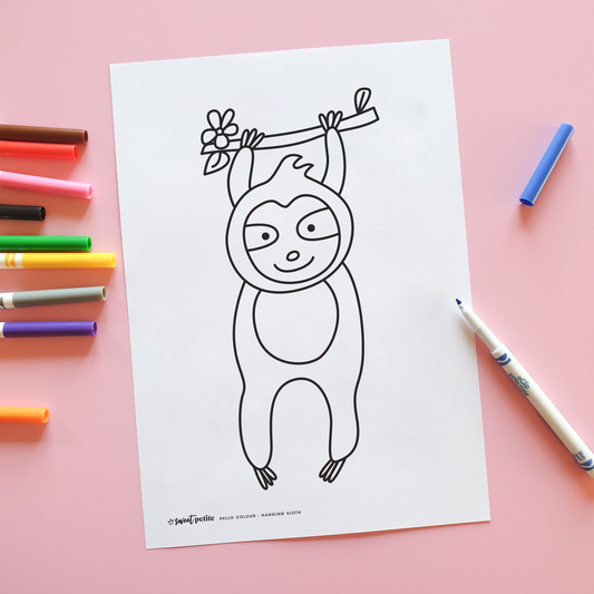 Hanging Sloth Colouring Page Freebie