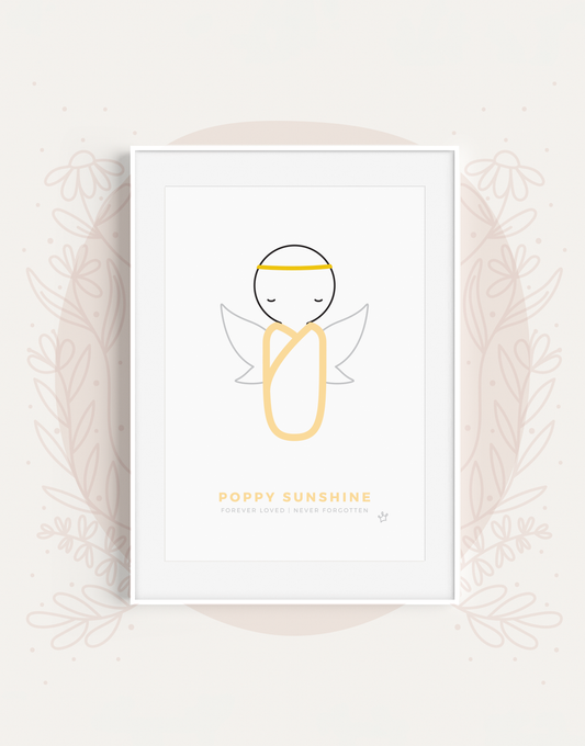 Sweet Petite | Angel Baby memorial print, remembrance print, peg angel keepsake, baby loss memorial print