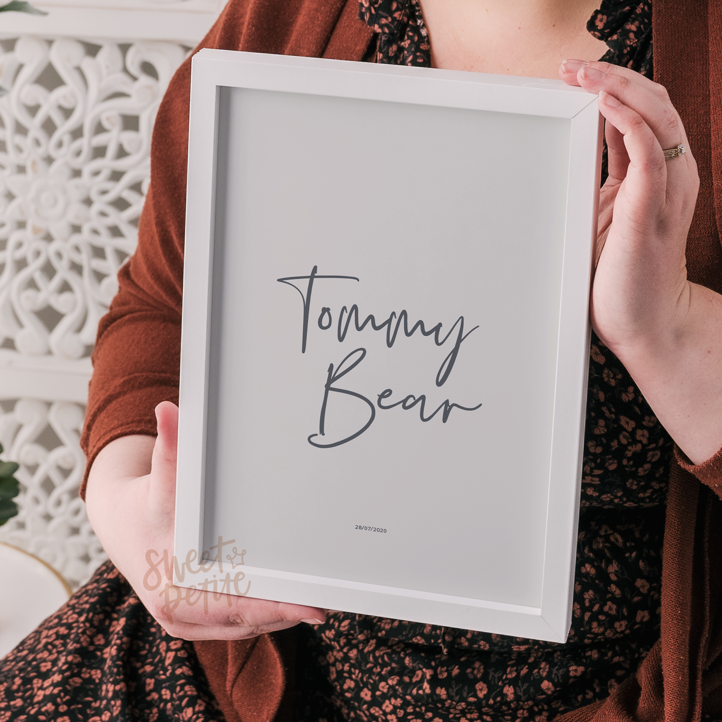 Sweet Petite | Baby birth announcement poster in The Minimalist style in concrete pale grey colour with dark grey detailing