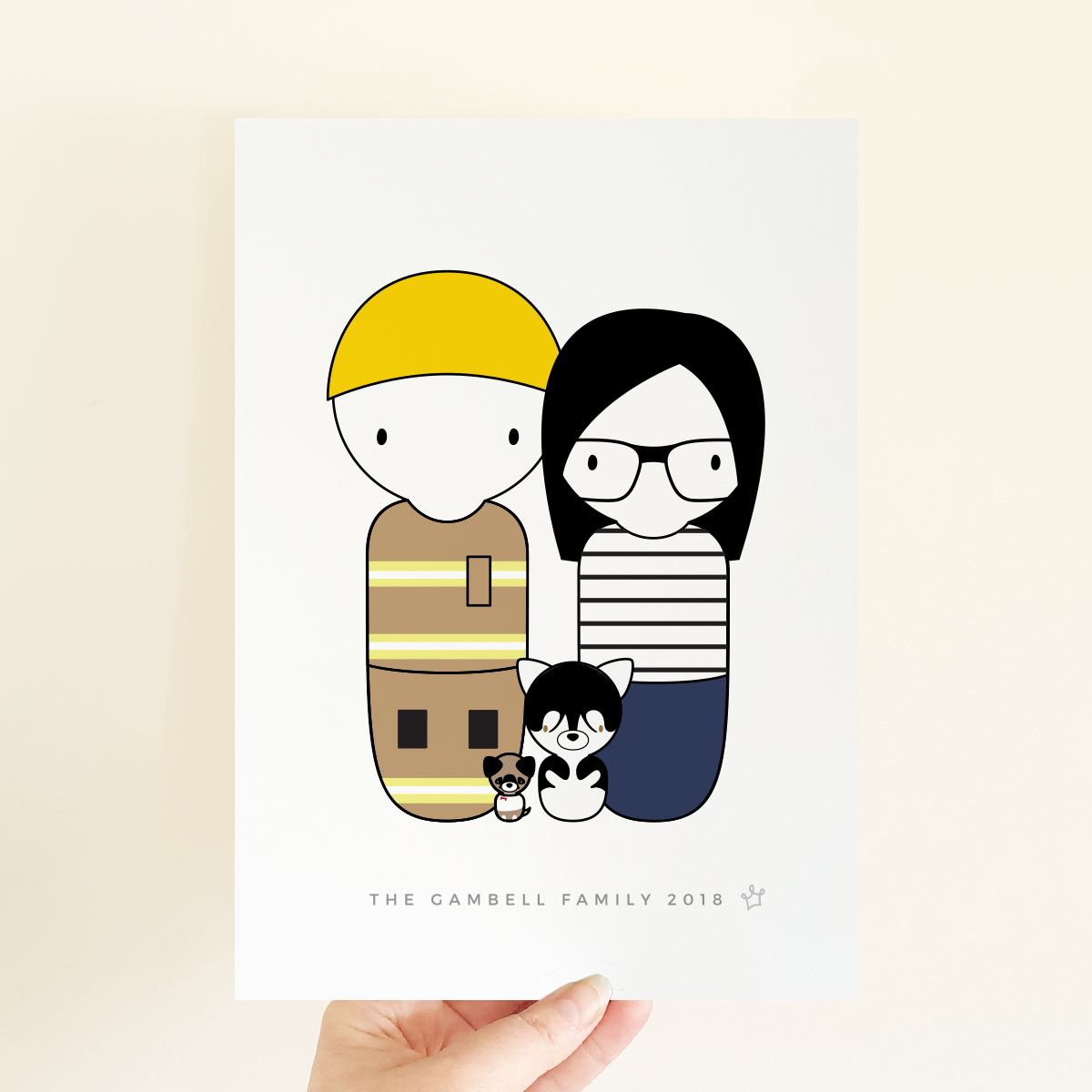Sweet Petite | Custom Personalised Peg Doll Family Portrait, family print, custom family artwork, peg family print, peg doll art, The Original Peg Prints, Peg Family, Bespoke Minimalist Portrait Print